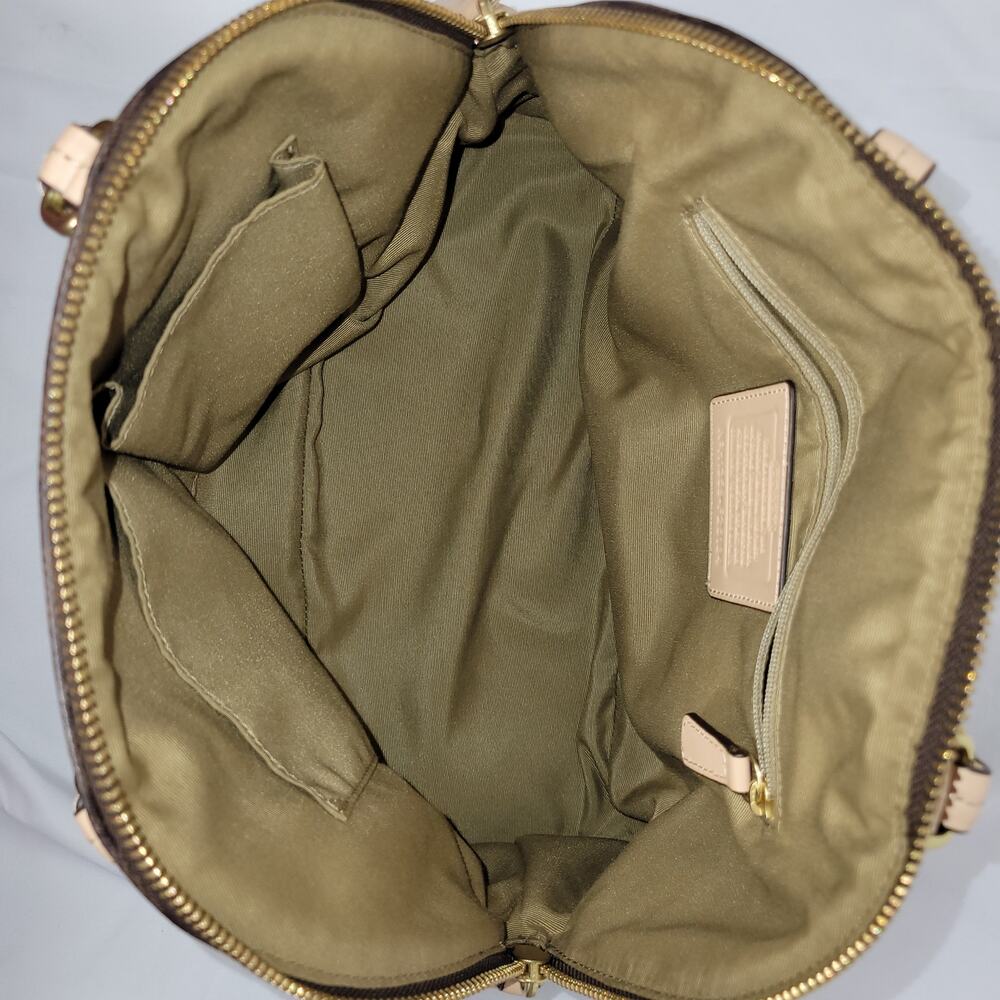 Coach Signature Peyton Cora Domed Satchel Brown Coated Canvas Leather Trim F2618 - Picture 8 of 14